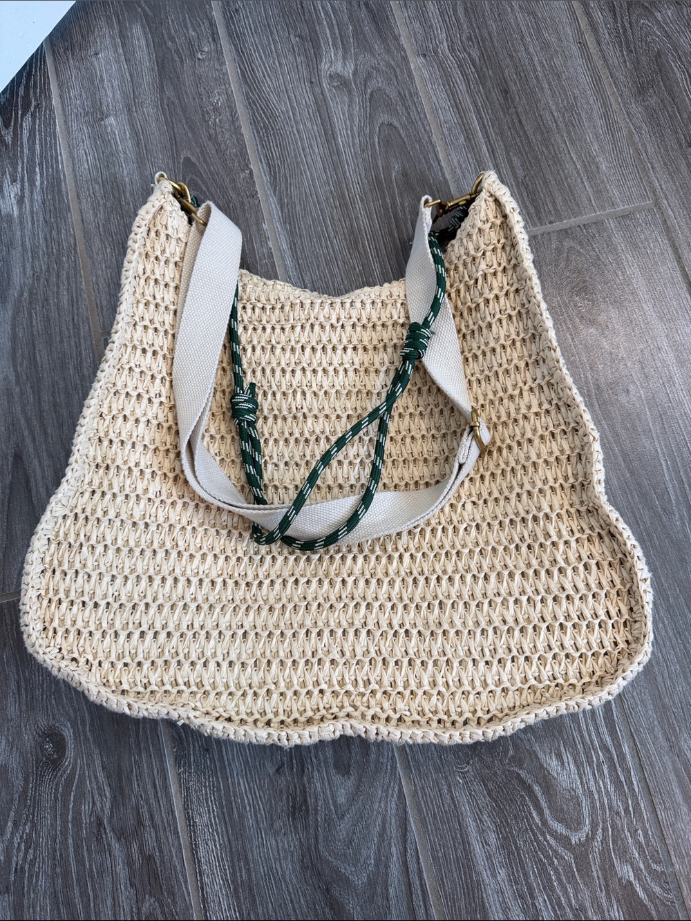 American Eagle Beige Woven Crochet Shoulder Bag with paracord Strap magnet close